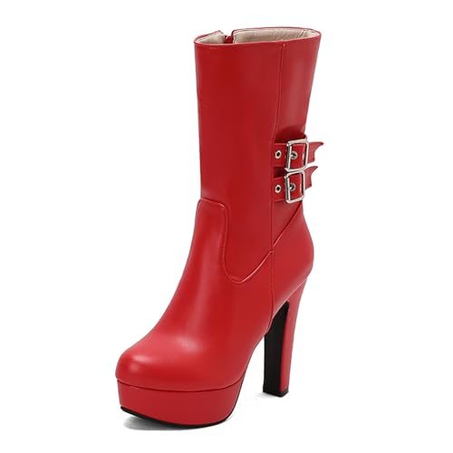 Diuniarza Mid Stiefel Damen Runde Zehen Höhe Ferse Stiefel Plateau Elegant Hohe Stiefel Winter Mode Kleid Stiefeletten Rot Gr 41 EU/43 Diuniarza Mid Stiefel Damen Runde Zehen Höhe Ferse Stiefel Plateau Elegant Hohe Stiefel Winter Mode Kleid Stiefeletten Rot Gr 41 EU/43 von Diuniarza