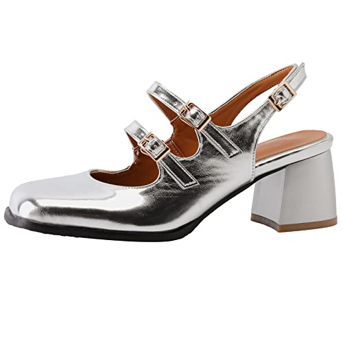 Diuniarza Mitte Blockabsatz Slingaback Damensandalen Party Geschlossen Prom Sandals Silber Gr 34 EU Diuniarza Mitte Blockabsatz Slingaback Damensandalen Party Geschlossen Prom Sandals Silber Gr 34 EU von Diuniarza