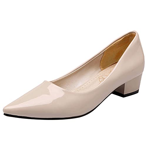Diuniarza Mode Block Schuhe Damen Pointed Toe Ohne Verschluss Pumps Klassisches Lack Mode Abendschuhe Arbeit Concise Elegant Beige Gr 32 EU von Diuniarza
