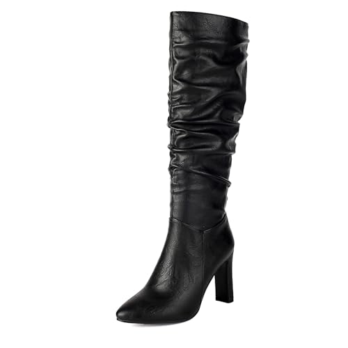 Diuniarza Mode Höhe Ferse Overknees Stiefel Damen Kniehohe Stiefel Mode Kleid Stiefeletten Riding Stiefeletten Schwarz Gr 39 EU/40 von Diuniarza