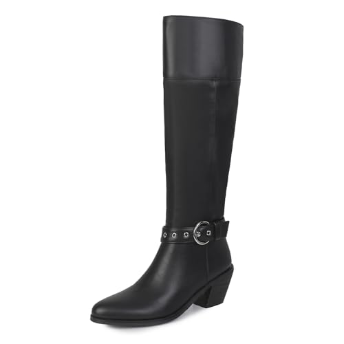 Diuniarza Mode Kniehohe Stiefel Damen Reitstiefel Blockabsatz Klassische Ohne Verschluss Chukka Stiefel Warm Overknees Stiefel Schwarz Gr 36.5 EU/37 von Diuniarza