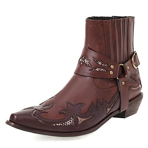 Diuniarza Ohne Verschluss Chelsea Stiefel Damen Pointed Toe Oxford Stiefeletten Equestrian Stiefeletten Retro Print Cowboystiefel Rot Gr 39 EU/40 von Diuniarza