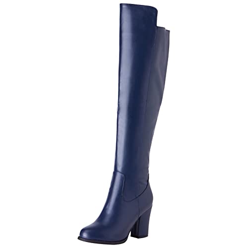 Diuniarza Overknee-Stiefel mit Blockabsatz Für Damen, Anzugstiefel Elegant Zip Overknees Stiefel Höhe Ferse Runde Zehen Thigh High Boots Classic Winter Riding Boots Blau Gr 44 EU von Diuniarza