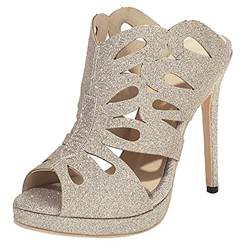 Diuniarza Peep Toe Stilettos Damen Shiny Höhe Ferse Sandals Party Abend Pantoffeln Gold Gr 41 EU/43 Diuniarza Peep Toe Stilettos Damen Shiny Höhe Ferse Sandals Party Abend Pantoffeln Gold Gr 41 EU/43 von Diuniarza