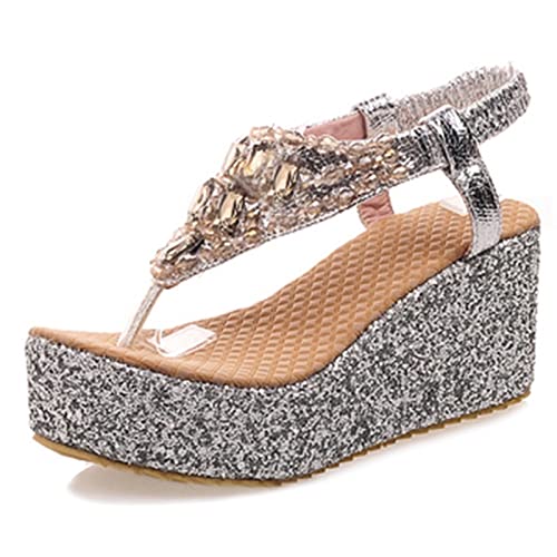 Diuniarza Plateau Keilabsatz Clips Toe Strand Damensandalen Knöchelriemchen Sommer Abendschuhe Glitzer Höhe Ferse Stylish Silber Gr 38 EU/39 Asiatisch Diuniarza Plateau Keilabsatz Clips Toe Strand Damensandalen Knöchelriemchen Sommer Abendschuhe Glitzer Höhe Ferse Stylish Silber Gr 38 EU/39 Asiatisch von Diuniarza