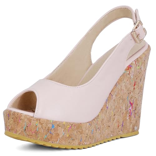 Diuniarza Plateau Sandals Damen Peep Toe Keilabsatzs Elegant Sommer Party Bride High Sandalen Pink Gr 38 EU/39 von Diuniarza