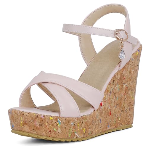 Diuniarza Plateau Sandals Damen Peep Toe Keilabsatzs Elegant Sommer Party Bride High Sandalen Pink Gr 39 EU/40 von Diuniarza