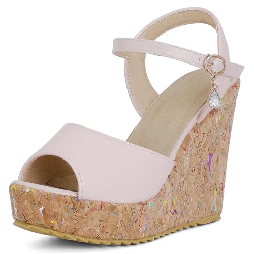 Diuniarza Plateau Sandals Damen Peep Toe Keilabsatzs Elegant Sommer Party Bride High Sandalen Pink Gr 41 EU/43 von Diuniarza