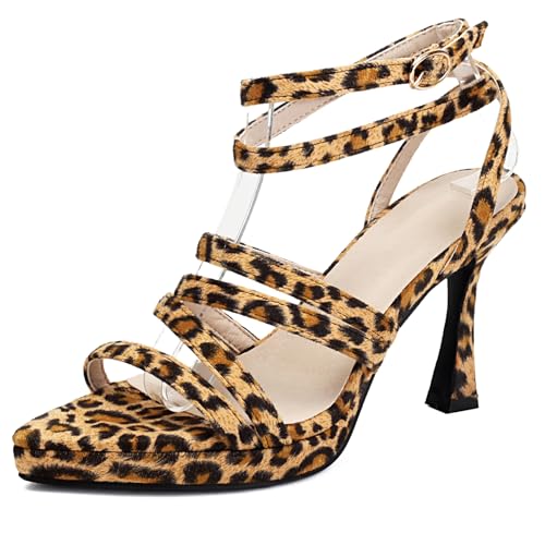 Diuniarza Pointed Offene Zeh Höhe Ferse Damen Party-Sandales Abend Sandalen Formal Elegant Sandals Leopard Gr 40.5 EU/42 von Diuniarza