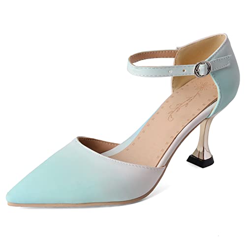 Diuniarza Pointed Toe Stiletto Klassische Damen Pumps Sommer Kleid Arbeit Schuhe Ohne Verschluss Concise Pump Pink-Blau Gr 34 EU von Diuniarza