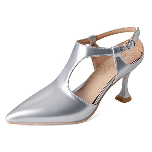 Diuniarza Pointed Toe Stiletto Klassische Damen Pumps Sommer Kleid Arbeit Schuhe Ohne Verschluss Concise Pump Silber-Grau Gr 33 EU von Diuniarza