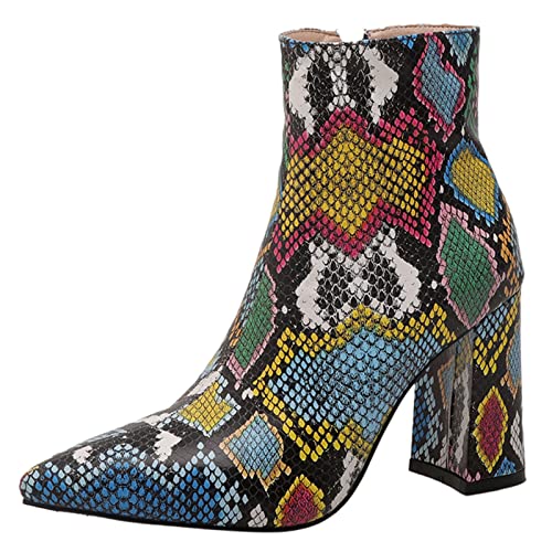Diuniarza Print Ankle Stiefeletten Damen Pointed Toe Prom Stiefeletten Party Mode Kleid Stiefeletten Colorful Gr 41 EU/43 von Diuniarza