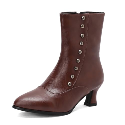 Diuniarza Reißverschluss Kitten Stiefeletten Damen Retro Kurzschaft Stiefel Mid Block Stiefel Buro ReißverschlussBraun Gr 36.5 EU/37 von Diuniarza