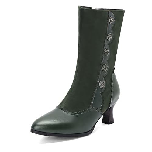 Diuniarza Reißverschluss Kitten Stiefeletten Damen Retro Kurzschaft Stiefel Mid Block Stiefel Buro ReißverschlussGrün Gr 40.5 EU/42 von Diuniarza
