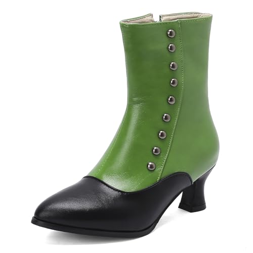 Diuniarza Reißverschluss Kitten Stiefeletten Damen Retro Kurzschaft Stiefel Mid Block Stiefel Buro ReißverschlussGrün Gr 43 EU/45 von Diuniarza