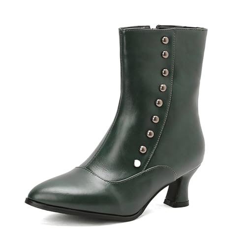 Diuniarza Reißverschluss Kitten Stiefeletten Damen Retro Kurzschaft Stiefel Mid Block Stiefel Buro ReißverschlussGrün Gr 45 EU/47 von Diuniarza