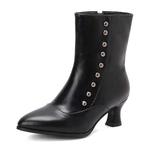 Diuniarza Reißverschluss Kitten Stiefeletten Damen Retro Kurzschaft Stiefel Mid Block Stiefel Buro ReißverschlussSchwarz Gr 44 EU/46 von Diuniarza