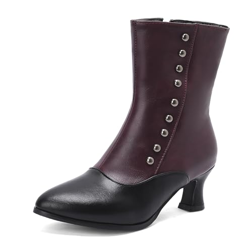 Diuniarza Reißverschluss Kitten Stiefeletten Damen Retro Kurzschaft Stiefel Mid Block Stiefel Buro ReißverschlussViolett Gr 40 EU/41 von Diuniarza