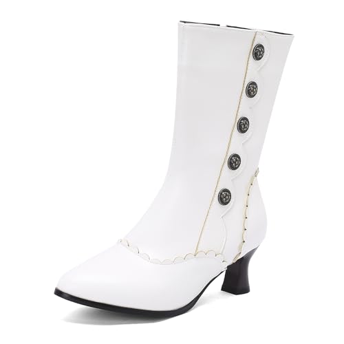 Diuniarza Reißverschluss Kitten Stiefeletten Damen Retro Kurzschaft Stiefel Mid Block Stiefel Buro ReißverschlussWeiß Gr 36 EU von Diuniarza