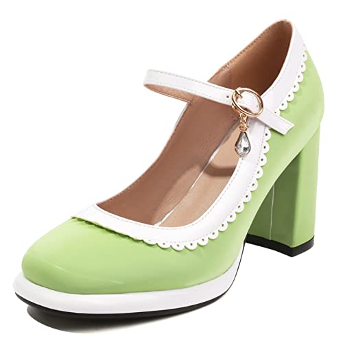 Diuniarza Runde Zehen Block High Schuhe Damen Party Schuhe Plateau Pumps Schnalle Grün Gr 36 EU von Diuniarza