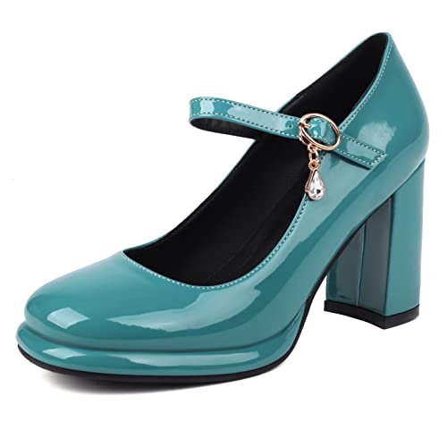 Diuniarza Runde Zehen Block High Schuhe Damen Party Schuhe Plateau Pumps Schnalle Grün Gr 41 EU/43 von Diuniarza