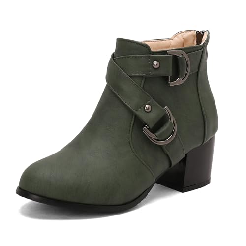 Diuniarza Runde Zehen Blockabsatz Stiefeletten Damen Stiefeletten Klassische Winter Arbeit Mode Formal Stiefeletten Grün Gr 45 EU/47 von Diuniarza