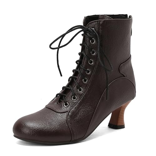 Diuniarza Runde Zehen Kitten Stiefel Damen Schnüren Stiefeletten Ankle Stiefeletten Leisure Buro Mid Stiefel Braun Gr 37 EU/38 von Diuniarza