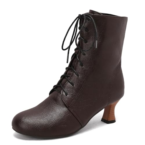 Diuniarza Runde Zehen Kitten Stiefel Damen Schnüren Stiefeletten Ankle Stiefeletten Leisure Buro Mid Stiefel Braun Gr 43 EU/45 von Diuniarza