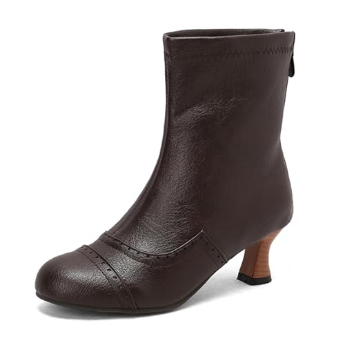 Diuniarza Runde Zehen Kitten Stiefel Damen Schnüren Stiefeletten Ankle Stiefeletten Leisure Buro Mid Stiefel Braun Gr 47 EU/49 von Diuniarza