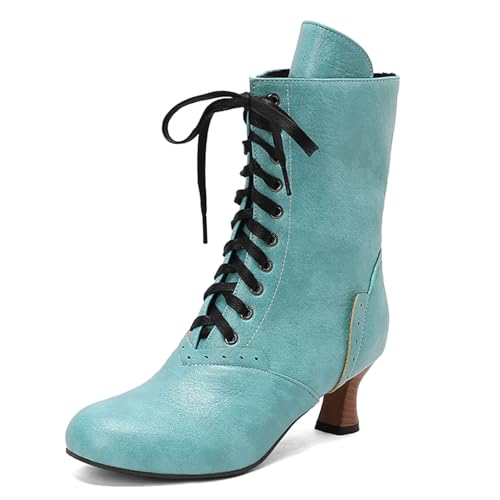 Diuniarza Runde Zehen Kitten Stiefel Damen Schnüren Stiefeletten Ankle Stiefeletten Leisure Buro Mid Stiefel Grün Gr 40 EU/41 von Diuniarza