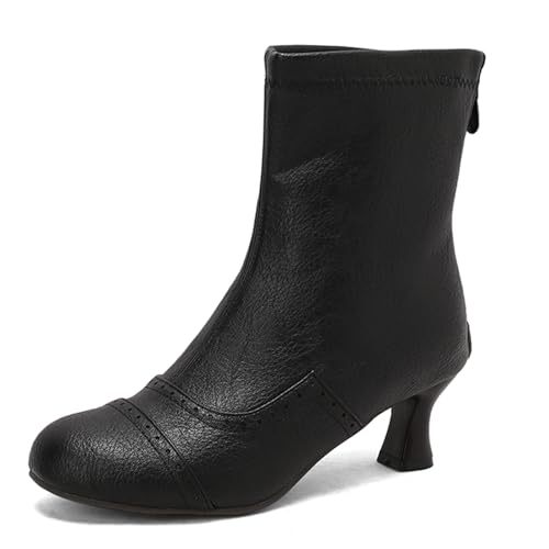 Diuniarza Runde Zehen Kitten Stiefel Damen Schnüren Stiefeletten Ankle Stiefeletten Leisure Buro Mid Stiefel Schwarz Gr 40.5 EU/42 von Diuniarza