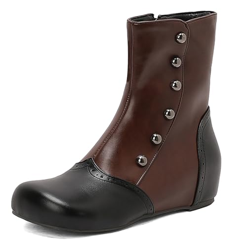 Diuniarza Runde Zehen Retro Stiefeletten Damen Chukka Stiefeletten Riding Keilabsatz Stiefeletten Leisure Mid Stiefel Braun Gr 39 EU/40 von Diuniarza
