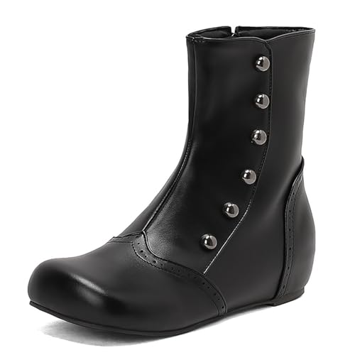 Diuniarza Runde Zehen Retro Stiefeletten Damen Chukka Stiefeletten Riding Keilabsatz Stiefeletten Leisure Mid Stiefel Schwarz Gr 35 EU von Diuniarza