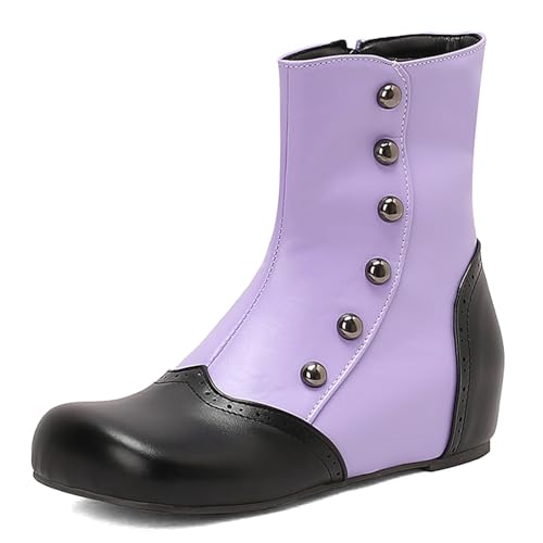 Diuniarza Runde Zehen Retro Stiefeletten Damen Chukka Stiefeletten Riding Keilabsatz Stiefeletten Leisure Mid Stiefel Violett Gr 44 EU/46 von Diuniarza