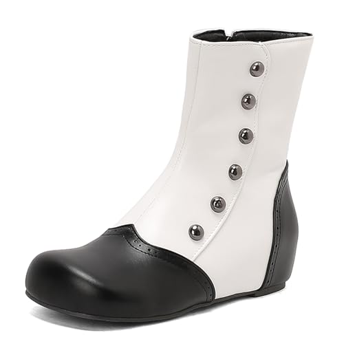 Diuniarza Runde Zehen Retro Stiefeletten Damen Chukka Stiefeletten Riding Keilabsatz Stiefeletten Leisure Mid Stiefel Weiß Gr 34 EU von Diuniarza