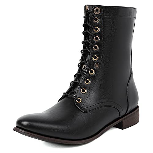 Diuniarza Schnüren Stiefeletten Damen Leisure Blockabsatz Kampfstiefel Runde Zehen Oxford Stiefel Kurzschaft Stiefel Leisure Retro Schwarz Gr 41 EU/43 von Diuniarza