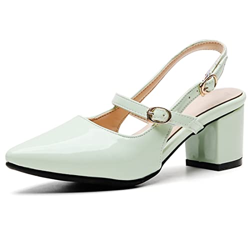 Diuniarza Slingback Damen Blockabsatz Mary Jane Knöchelriemchen Hochzeit Elegant Schnalle Abendschuhe Lack Abend Grün Gr 43 EU/45 Asiatisch von Diuniarza