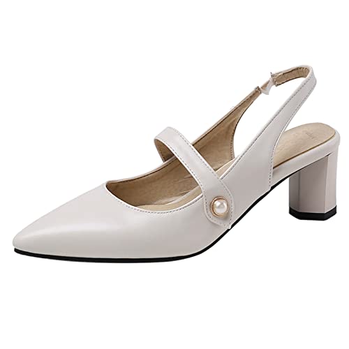 Diuniarza Slingback Damen Pointed Toe Buro Block Sandalen Elegant Ohne Verschluss Mode Kleid Sandales High Sandalen Beige Gr 31 EU von Diuniarza