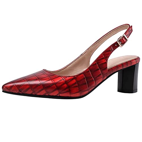 Diuniarza Slingback Damen Pointed Toe Buro Block Sandalen Elegant Ohne Verschluss Mode Kleid Sandales High Sandalen Rot Gr 43 EU/45 von Diuniarza