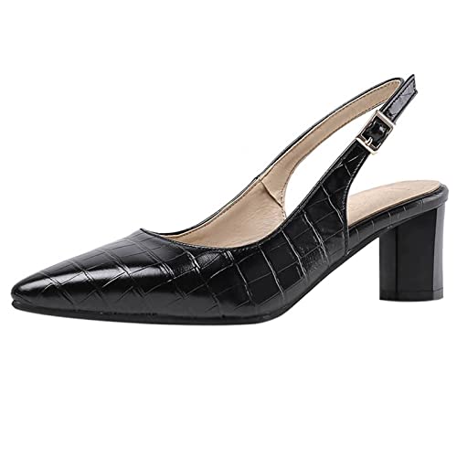 Diuniarza Slingback Damen Pointed Toe Buro Block Sandalen Elegant Ohne Verschluss Mode Kleid Sandales High Sandalen Schwarz Gr 37 EU/38 von Diuniarza