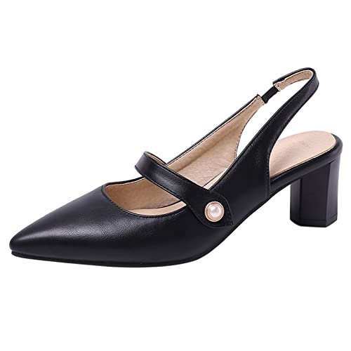 Diuniarza Slingback Damen Pointed Toe Buro Block Sandalen Elegant Ohne Verschluss Mode Kleid Sandales High Sandalen Schwarz Gr 44 EU/46 von Diuniarza