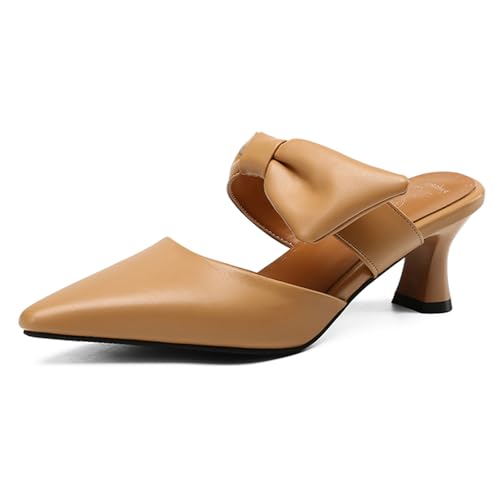 Diuniarza Slingback Mules Damen Pointed Toe Kitten Sandalen Mid Sandalen Pointed Toe Elegant Büro-Sandales Aprikose Gr 37 EU/38 von Diuniarza