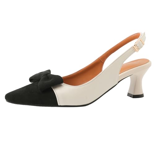 Diuniarza Slingback Mules Damen Pointed Toe Kitten Sandalen Mid Sandalen Pointed Toe Elegant Büro-Sandales Beige Gr 33 EU von Diuniarza