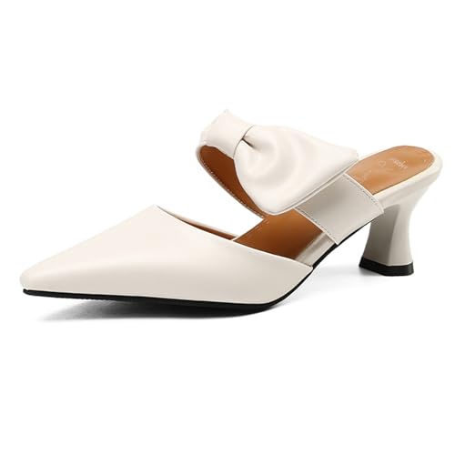 Diuniarza Slingback Mules Damen Pointed Toe Kitten Sandalen Mid Sandalen Pointed Toe Elegant Büro-Sandales Beige Gr 36 EU von Diuniarza