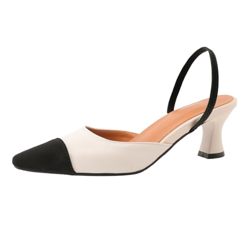 Diuniarza Slingback Mules Damen Pointed Toe Kitten Sandalen Mid Sandalen Pointed Toe Elegant Büro-Sandales Beige Gr 41 EU/43 von Diuniarza