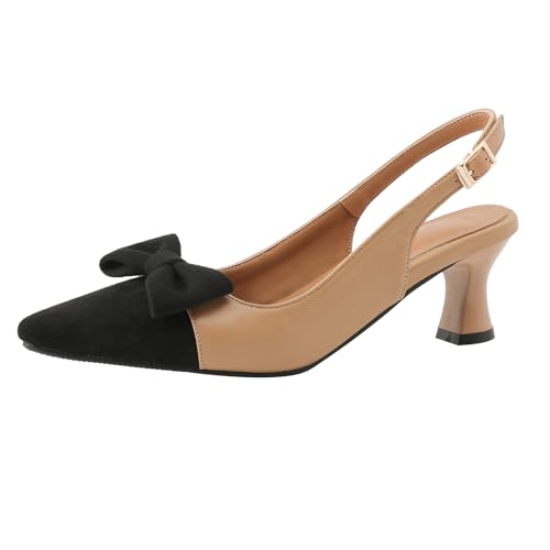 Diuniarza Slingback Mules Damen Pointed Toe Kitten Sandalen Mid Sandalen Pointed Toe Elegant Büro-Sandales Gelb Gr 36.5 EU/37 von Diuniarza