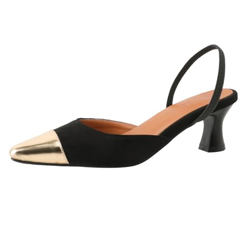 Diuniarza Slingback Mules Damen Pointed Toe Kitten Sandalen Mid Sandalen Pointed Toe Elegant Büro-Sandales Schwarz Gr 34 EU von Diuniarza