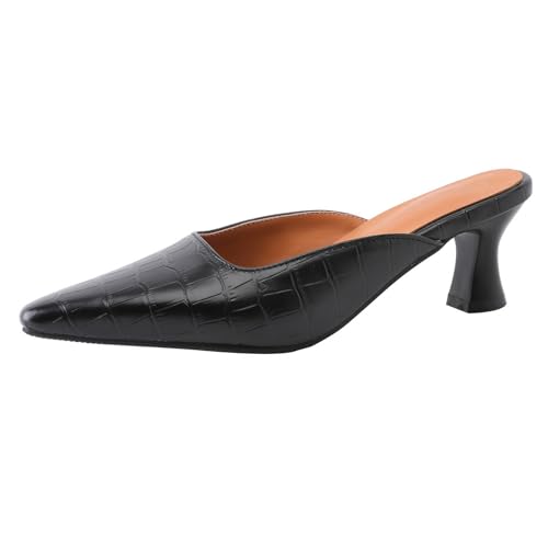 Diuniarza Slingback Mules Damen Pointed Toe Kitten Sandalen Mid Sandalen Pointed Toe Elegant Büro-Sandales Schwarz Gr 42 EU/44 von Diuniarza