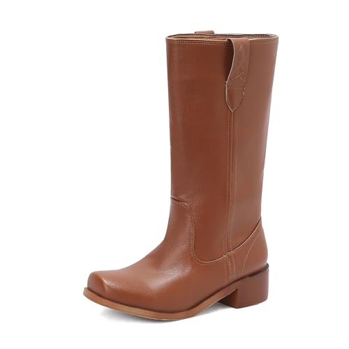 Diuniarza Square Toe Halbschaft Stiefel Damen Weit Calf Reitstiefel Ohne Verschluss Leisure Retro Blockabsatz Stiefel Weit Calf Draußen Braun Gr 42 EU/44 Diuniarza Square Toe Halbschaft Stiefel Damen Weit Calf Reitstiefel Ohne Verschluss Leisure Retro Blockabsatz Stiefel Weit Calf Draußen Braun Gr 42 EU/44 von Diuniarza