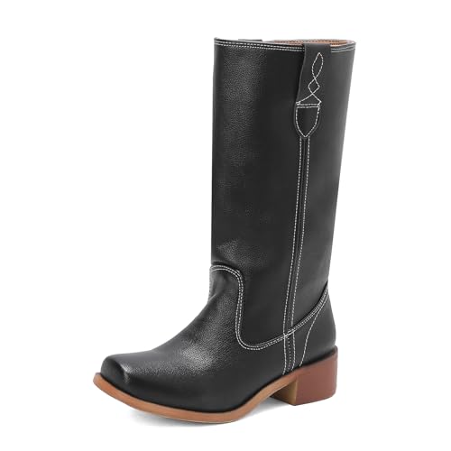 Diuniarza Square Toe Halbschaft Stiefel Damen Weit Calf Reitstiefel Ohne Verschluss Leisure Retro Blockabsatz Stiefel Weit Calf Draußen Schwarz Gr 43 EU/45 Diuniarza Square Toe Halbschaft Stiefel Damen Weit Calf Reitstiefel Ohne Verschluss Leisure Retro Blockabsatz Stiefel Weit Calf Draußen Schwarz Gr 43 EU/45 von Diuniarza
